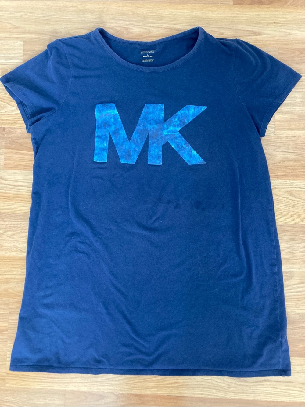 Michael Kors Women’s Navy Tee with Blue Tie Dye MK Logo